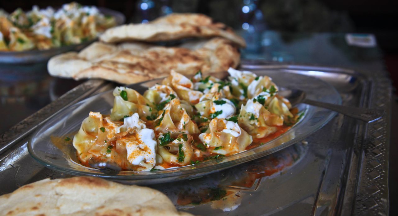 Mantu (Afghan Steamed Dumplings with Yogurt and Split Pea Sauce)