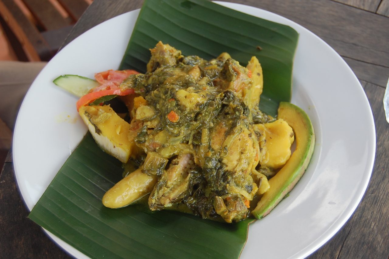 Oil Down (Breadfruit and Taro Leaves Cooked Down in Coconut Milk)