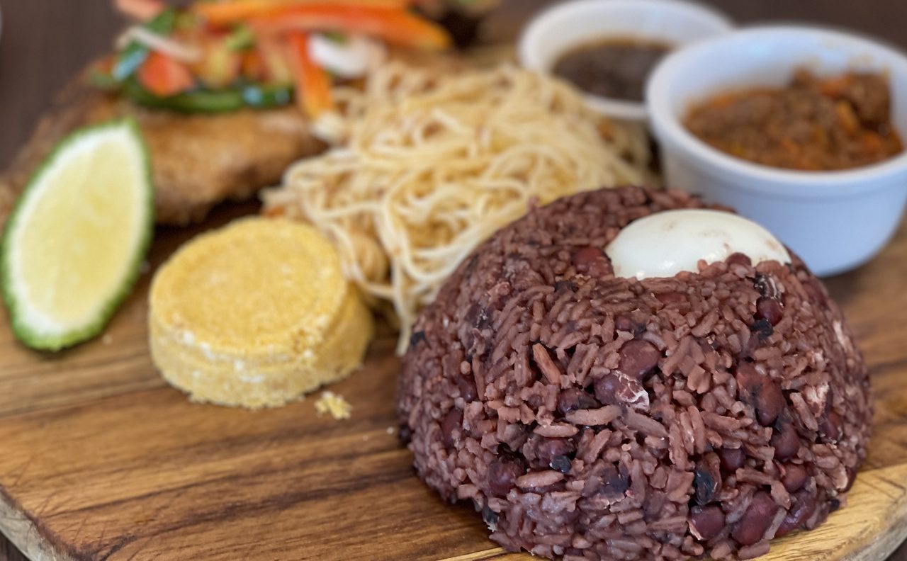 Waakye (Ghanaian Rice and Beans Cooked with Sorghum Leaves)