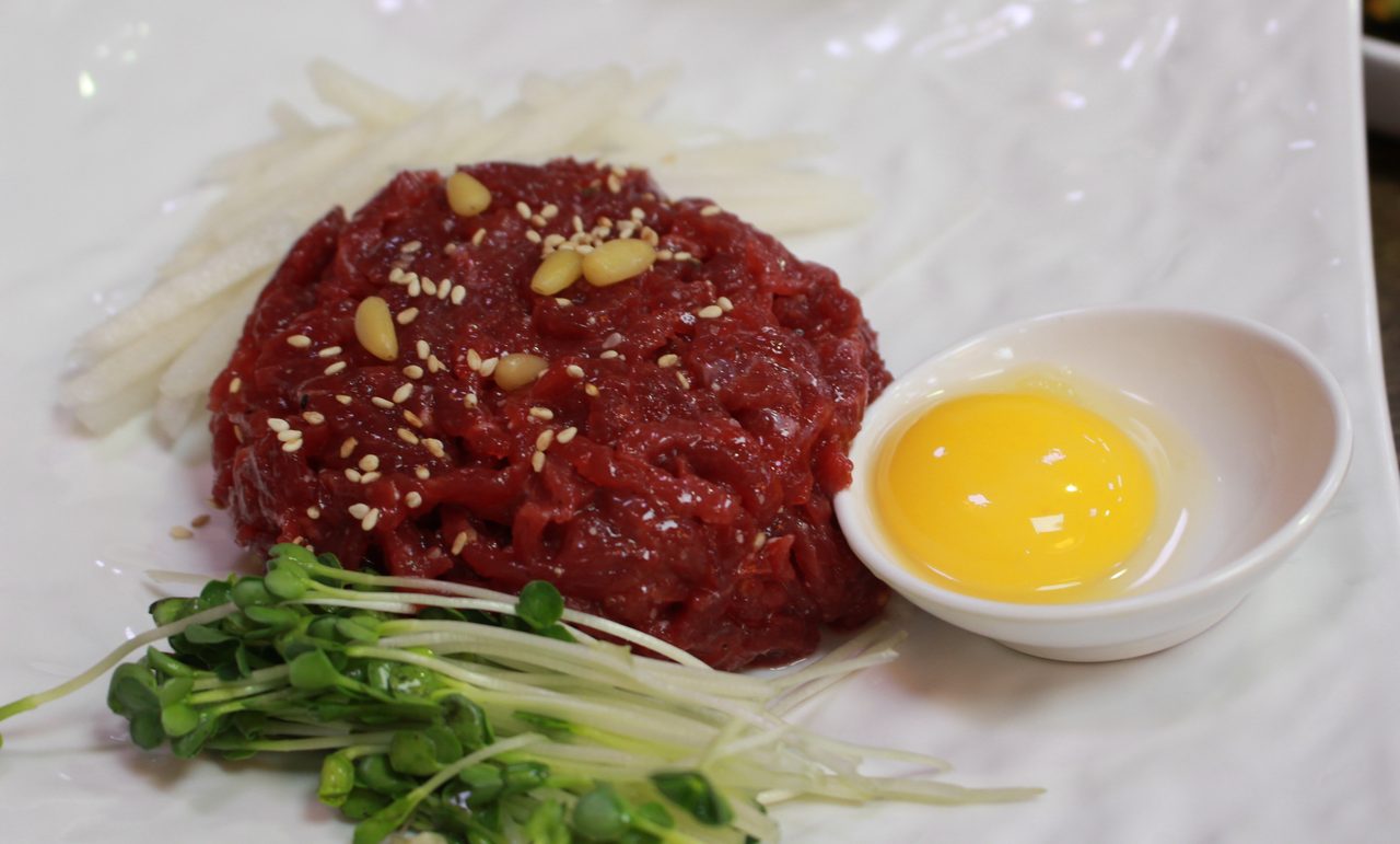 Yukhoe (Seasoned Raw Beef with Pear and Egg Yolk)